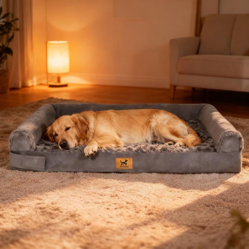 Transform Your Dog's Comfort with the PAWPUBBY Extra Large Orthopedic Memory Foam Dog Bed - Gray Waterproof Bolster Couch with Removable Washable Cover