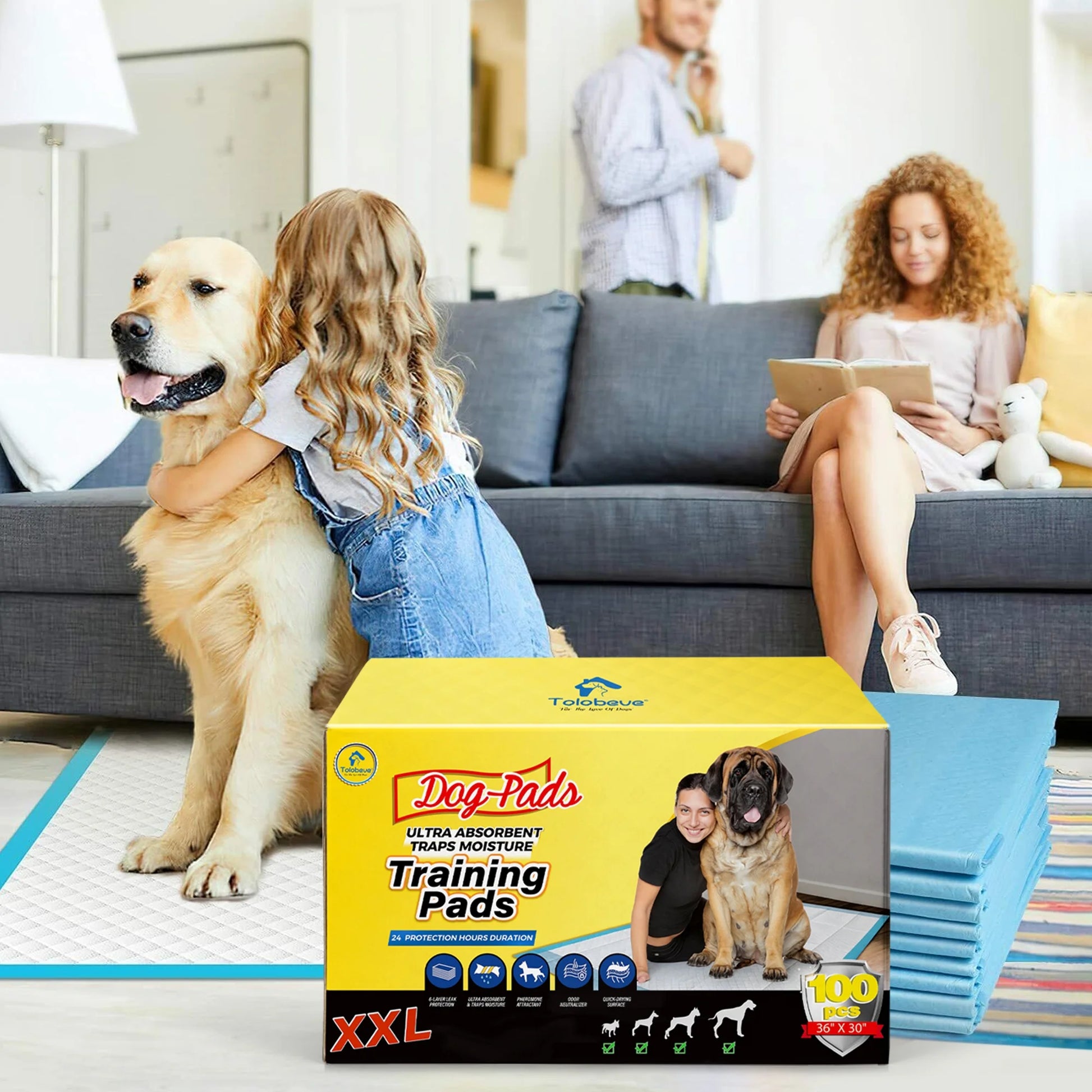 Dog Training Pads, XXL, 30 in X 36 In, 100 Count Disposable Dog Puppy Pee Pads