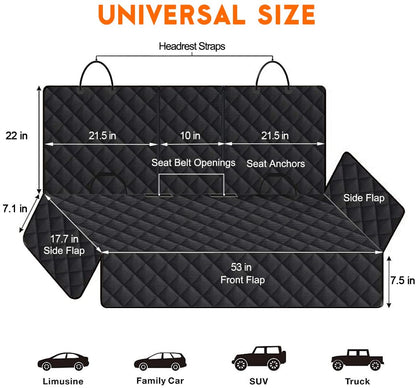 Ultimate Waterproof Dog Car Seat Cover – Non-Slip Back Seat Protector for Pets & Kids – Fits Most Cars, Trucks, and SUVs in Sleek Black