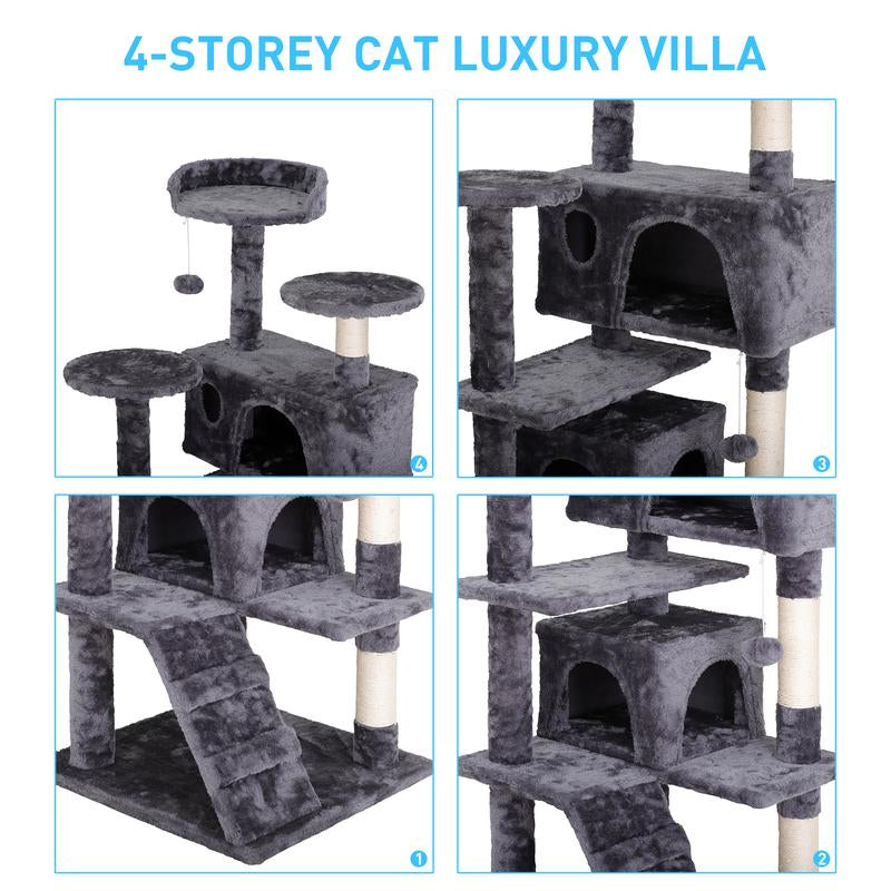 Segawe 55" Cat Tree Condo: Plush Perches, Sisal Scratching Posts & Cozy Hideaways for Ultimate Feline Fun