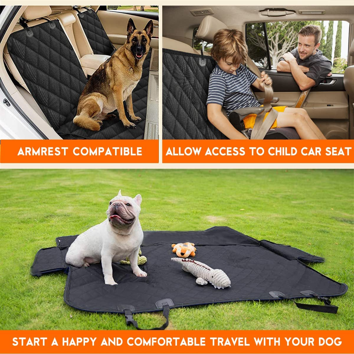 Ultimate Waterproof Dog Car Seat Cover – Non-Slip Back Seat Protector for Pets & Kids – Fits Most Cars, Trucks, and SUVs in Sleek Black