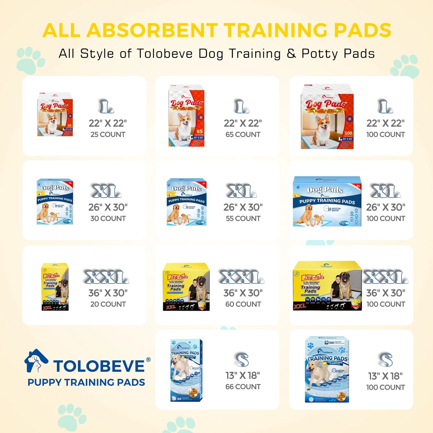 Dog Training Pads, XXL, 30 in X 36 In, 100 Count Disposable Dog Puppy Pee Pads