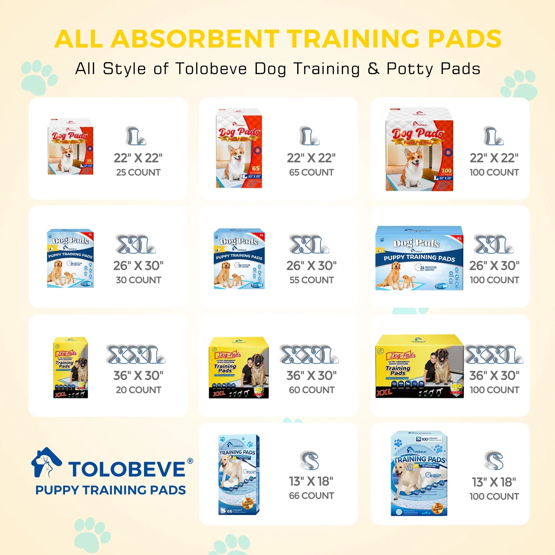 Dog Training Pads, XXL, 30 in X 36 In, 100 Count Disposable Dog Puppy Pee Pads