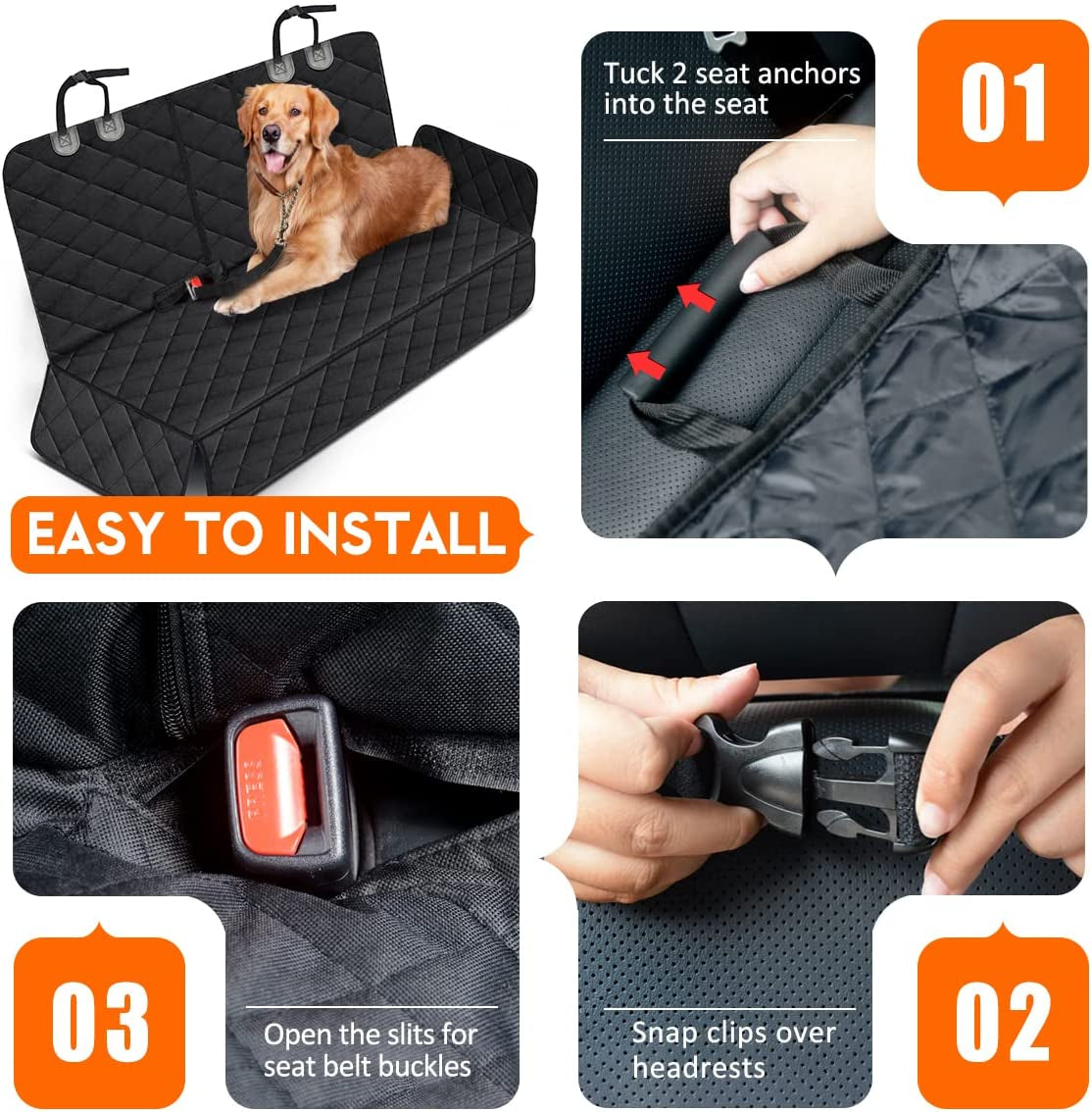 Ultimate Waterproof Dog Car Seat Cover – Non-Slip Back Seat Protector for Pets & Kids – Fits Most Cars, Trucks, and SUVs in Sleek Black