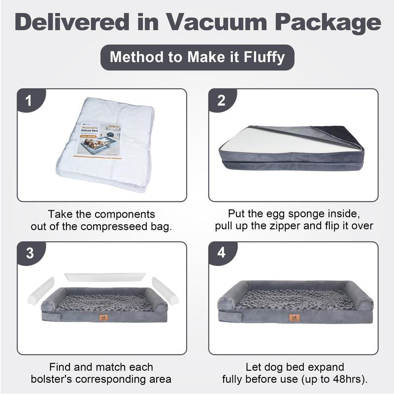 Transform Your Dog's Comfort with the PAWPUBBY Extra Large Orthopedic Memory Foam Dog Bed - Gray Waterproof Bolster Couch with Removable Washable Cover