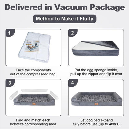 Transform Your Dog's Comfort with the PAWPUBBY Extra Large Orthopedic Memory Foam Dog Bed - Gray Waterproof Bolster Couch with Removable Washable Cover