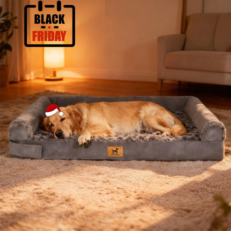 Transform Your Dog's Comfort with the PAWPUBBY Extra Large Orthopedic Memory Foam Dog Bed - Gray Waterproof Bolster Couch with Removable Washable Cover