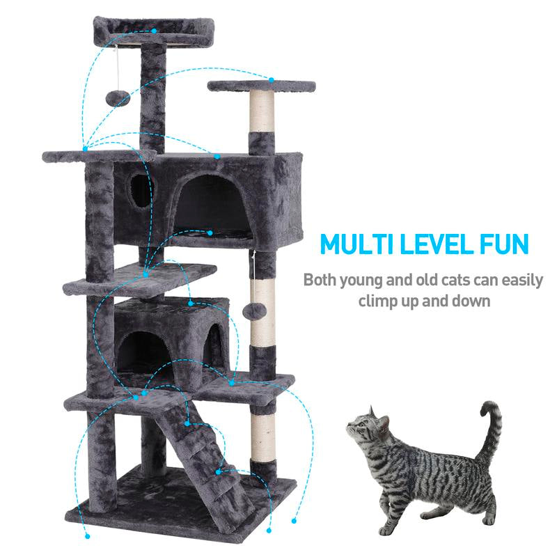 Segawe 55" Cat Tree Condo: Plush Perches, Sisal Scratching Posts & Cozy Hideaways for Ultimate Feline Fun
