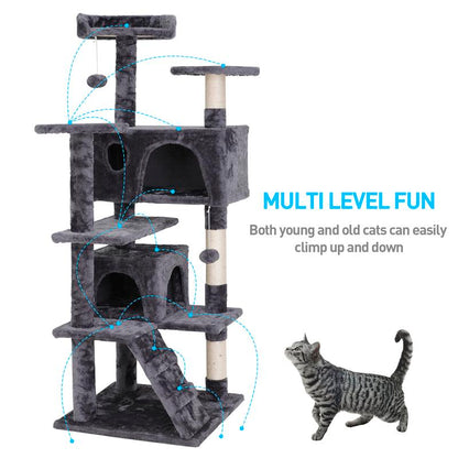 Segawe 55" Cat Tree Condo: Plush Perches, Sisal Scratching Posts & Cozy Hideaways for Ultimate Feline Fun