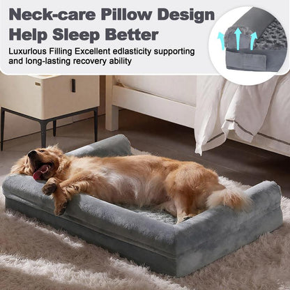 Transform Your Dog's Comfort with the PAWPUBBY Extra Large Orthopedic Memory Foam Dog Bed - Gray Waterproof Bolster Couch with Removable Washable Cover